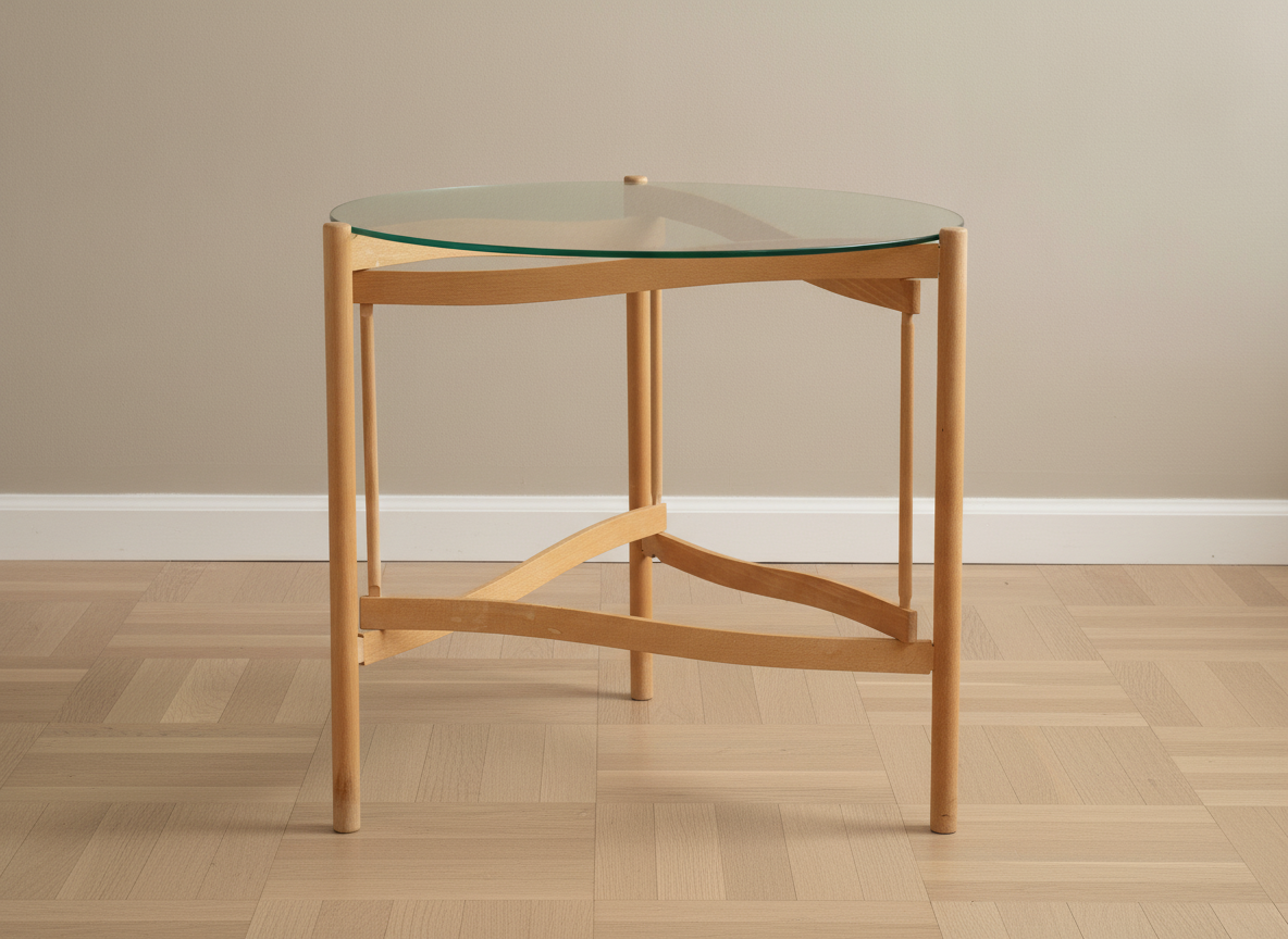 HANS JOHANSSON. Sofabord/sidebord med stel af bøg og top af glas, model “Tema”, Karl Andersson & Söner, Sverige, ca. 1980’erne.