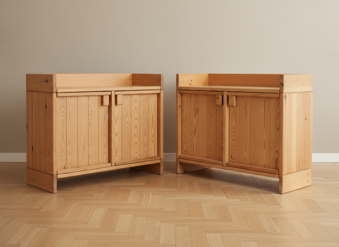 Pair of pine sideboards with doors, Scandinavian furniture manufacturer, 1970s, (2).