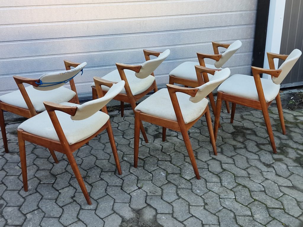 Kai Kristiansen model 42 6 stk spisestole, Kai Kristiansen model 42 i massiv teak til ompolstring og reparation — billede 8