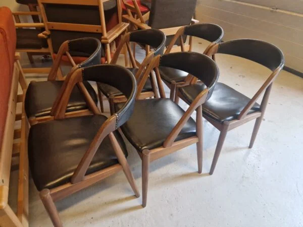 Seks spisestole i massiv teak, Kai K model 31