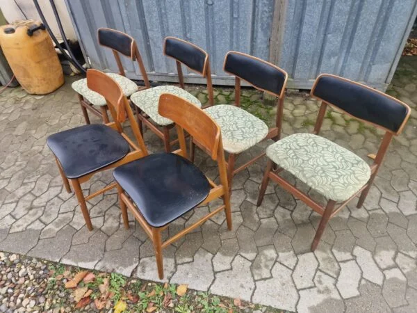 Sæt på seks spisestole af teaktræ, Danmark, 1950’erne, (6)
